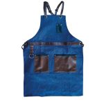 NOV - PROFESSIONAL BAR APRON COTTON BLUE JEAN COLOUR WITH BLACK LEATHER DETAILS