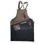 *DISCONTINUED - NOV - PROFESSIONAL BAR APRON COTTON BLACK / BROWN WITH BROWN LEATHER DETAILS