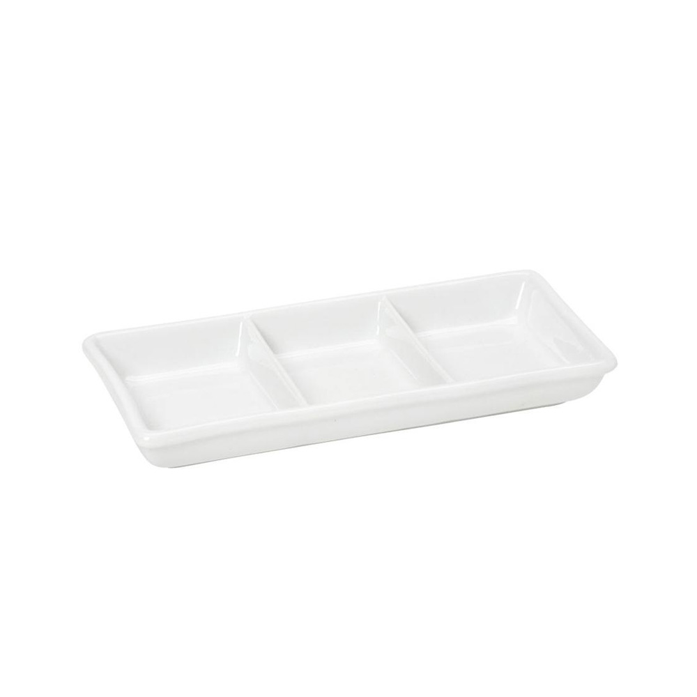 BEH134K12.jpg *DISCONTINUED - ESPIEL - TRIPLE DIVIDED DISH WHITE PORCELAIN 15 x 6.5 CM - Image 1