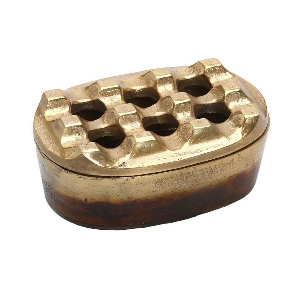 FLA214.jpg ESPIEL - BRONZE ALUMINIUM WINDPROOF ASHTRAY OVAL 11 x 8 CM - Image 1