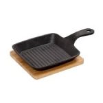 ESPIEL - CAST IRON SQUARE GRILL SKILLET 16 x 16 CM WITH WOODEN BOARD