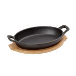 ESPIEL - OVAL CAST IRON SKILLET WITH WOOD BOARD 22 x 13 CM