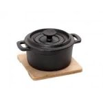 ESPIEL - CAST IRON CASSEROLE WITH LID ROUND 15 CM WITH WOODEN BOARD