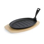WAS - CAST IRON SERVING PAN WITH WOODEN TRAY 27 x 17.5 x 2 CM