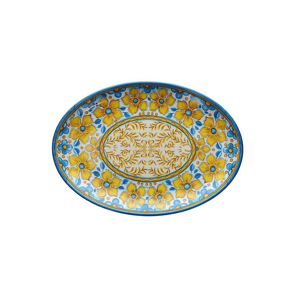 8056444093186.jpg TOGNANA - MELAMINE OVAL TRAY 35.5 x 25.5 CM YELLOW/BLUE FLOWER S0934H4NARC - Image 1