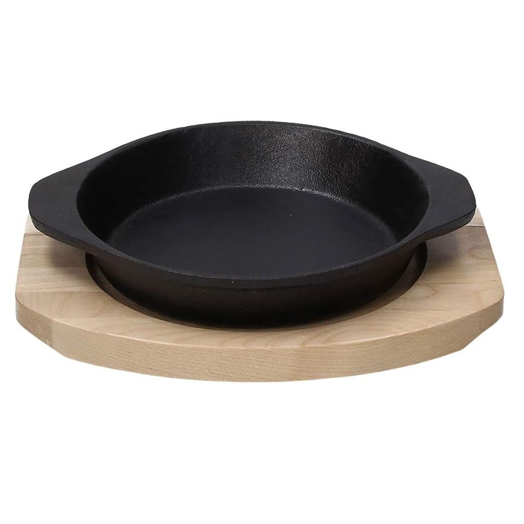 8056444127621.jpg TOGNANA - CAST IRON HANDLED PAN 14 CM ROUND WITH WOODEN BASE W8458X3FUTA - Image 1