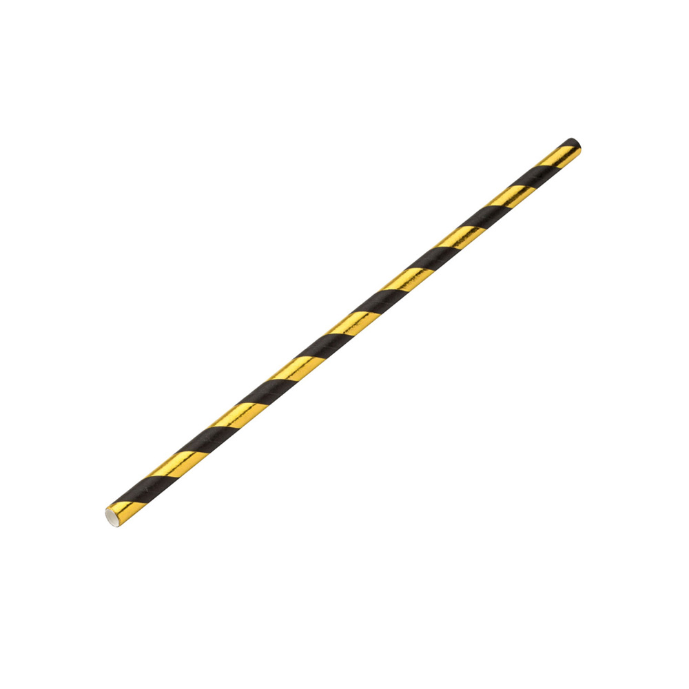 F90116.jpg UTOPIA - GOLD/BLACK PAPER STRAWS 20 CM / BOX OF 250 - Image 1