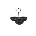 HIT - BLACK PORCELAIN TRIPLE NUTS DISH WITH HANDLE 20 CM