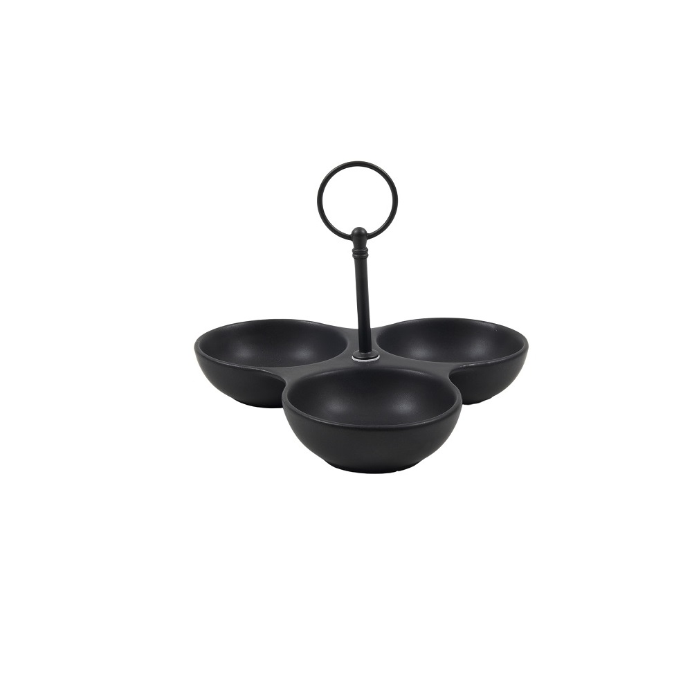 24302847.jpg HIT - BLACK PORCELAIN TRIPLE NUTS DISH WITH HANDLE 20 CM - Image 1