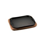 ILSA - CAST IRON RECTANGULAR SERVING PLATE 28 x 21 CM WITH WOODEN BASE 30 x 22 CM