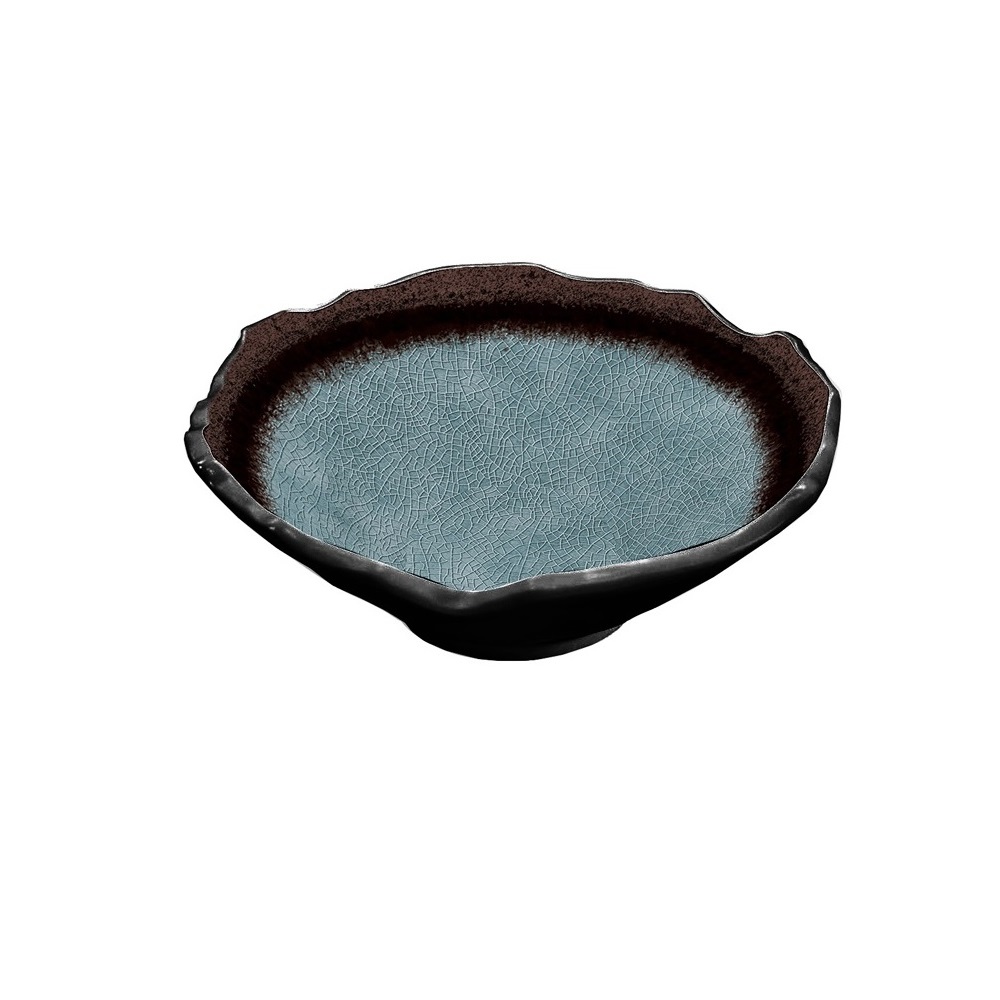 12-266.jpg BNOV - WAVY ASYMMETRICAL MELAMINE BOWL LIGHT BLUE/BLACK 27.5 x 26.5 x 11.5 CM / 960 ML - Image 1