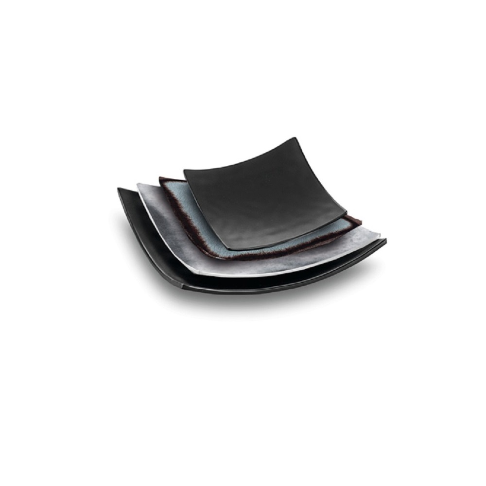 12-327.jpg BNOV - SQUARE WAVY MELAMINE PLATE LIGHT BLUE/BLACK 24.7 x 5.6 CM - Image 1