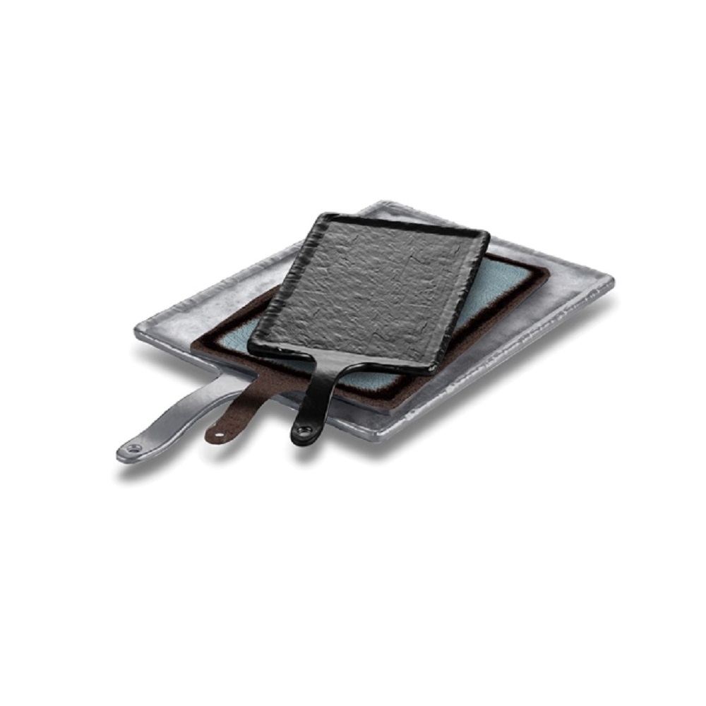 12-362.jpg BNOV - RECTANGULAR MELAMINE PLATTER WITH HANDLE LIGHT GREY/DARK GREY 36.5 x 25 x 1.2 CM - Image 1