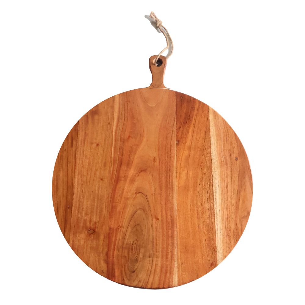 8222.jpg ASH - ACACIA WOODEN HANDLED ROUND PLATTER 70 x 60 CM - Image 1
