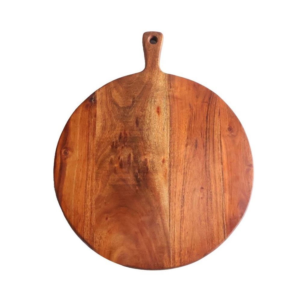 8222B.jpg ASH - ACACIA WOODEN HANDLED ROUND PLATTER 50 x 40 CM - Image 1