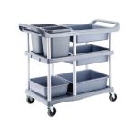 KARAMCO - THREE LEVEL UTILITY CART WITH 4 BASINS AND 2 BUCKETS 104 x 46 x 91 CM GREY
