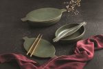 PLATO - WINGS GREEN MATT EARED OVAL FLAT PLATE 26 x 14 CM - Image 2