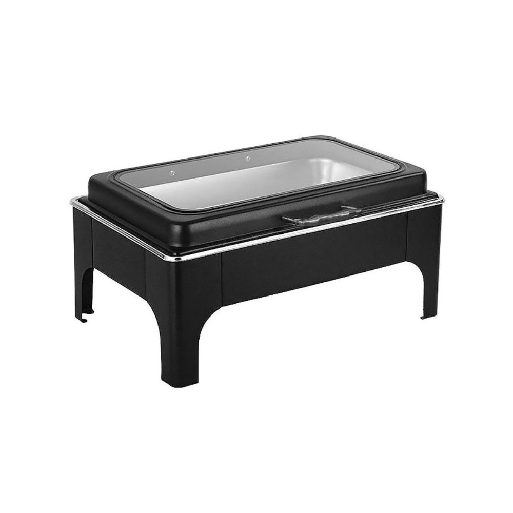 07-077.jpg BNOV - HYDRAULIC CHAFING DISH GN 1/1 WITH GLASS TOP 54 x 35.5 x 28 CM BLACK FINISH - Image 1