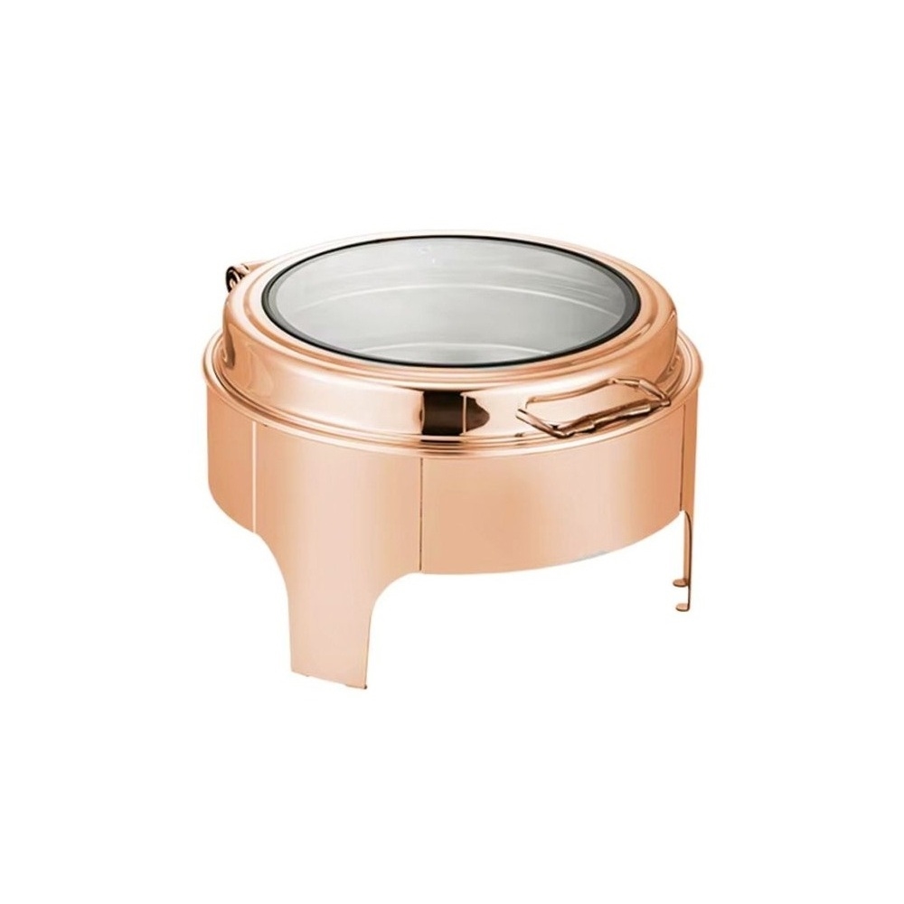 07-078.jpg BNOV - HYDRAULIC CHAFING DISH ROUND WITH GLASS TOP 40 CM COPPER FINISH - Image 1