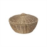 ESPIEL - SYNTHETIC RATTAN ROUND BASKET WITH LID BEIGE 28 x 18 CM