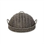 ESPIEL - SYNTHETIC RATTAN ROUND TRAY WITH LID GREY 32 x 17 CM