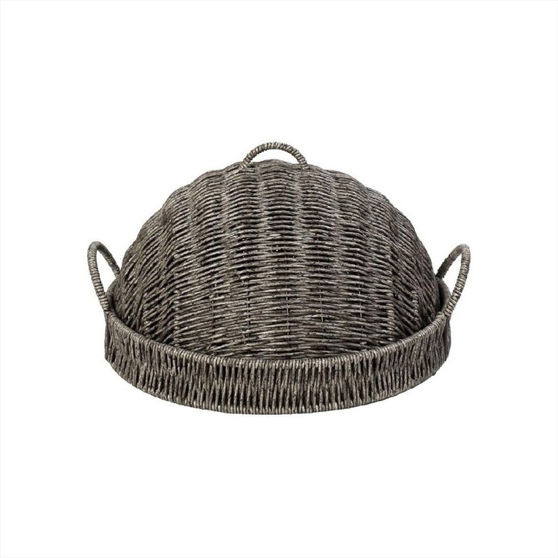 KOD244.jpg ESPIEL - SYNTHETIC RATTAN ROUND TRAY WITH LID GREY 32 x 17 CM - Image 1