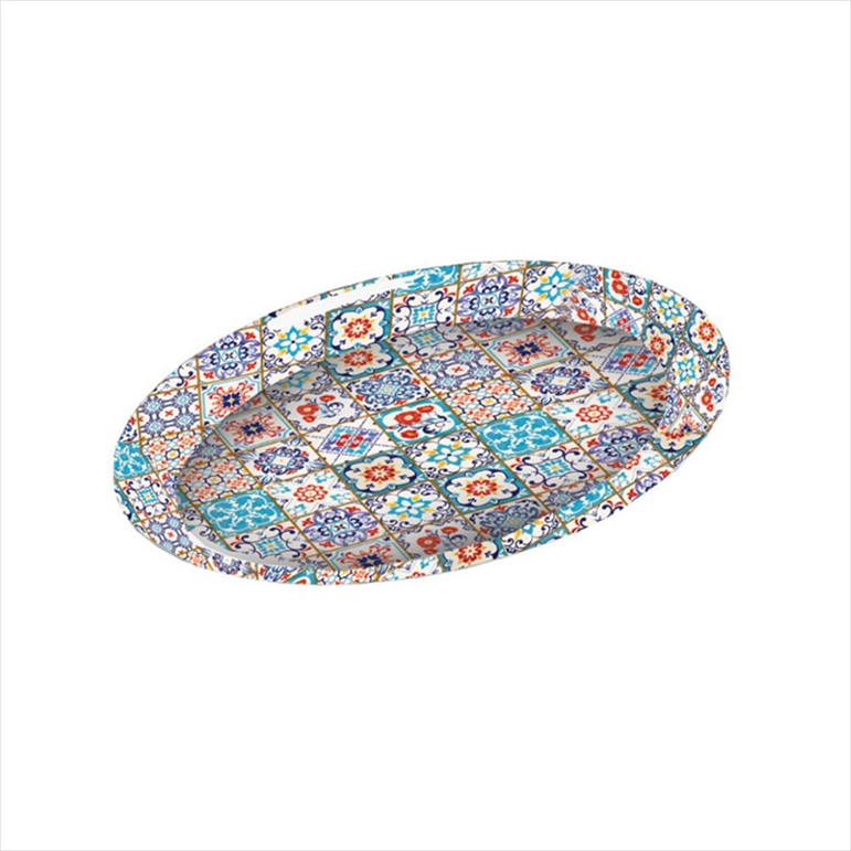 12-461.jpg BNOV - MULTI-COLOUR SHAPES OVAL MELAMINE PLATTER 43 x 27.8 x 3.5 CM - Image 1
