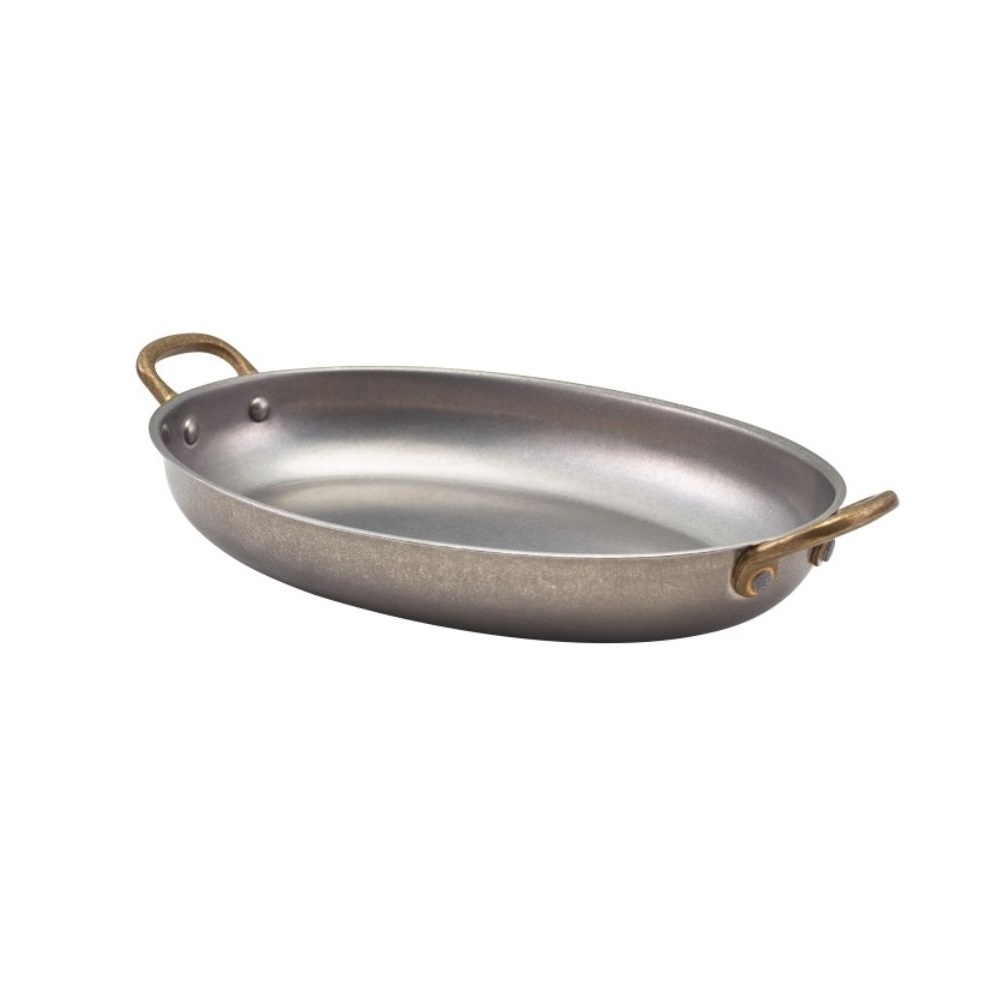 53-980.jpg GTSA - OVAL PLATTER VINTAGE MATT SILVER WITH BRONZE HANDLES 37.5 x 26.5 x 4 CM - Image 1