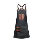 NOV - PROFESSIONAL BAR APRON COTTON BLACK JEAN COLOUR WITH BROWN  LEATHER DETAILS