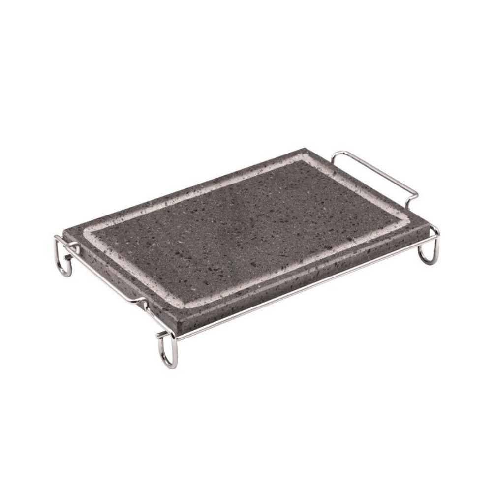 03410000PPV.jpg ILSA - INVITO RECTANGULAR VOLCANIC COOKING STONE WITH STEEL RACK 30 x 20 CM - Image 1