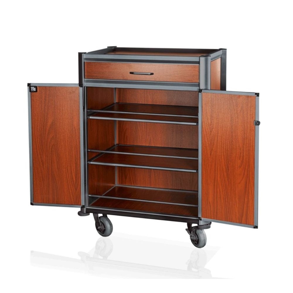 4448002.jpg WAS - MINI BAR TROLLEY BLACK EDGING STRIPS/DARK WOOD LOOK 84 x 60 x 135 CM - Image 1