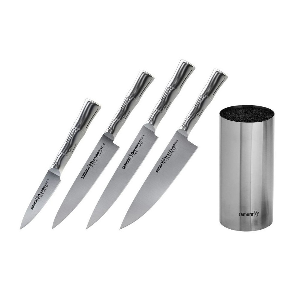 4751029320681.jpg SAMURA - BAMBOO KNIFE BLOCK SET WITH 4 KNIVES 59 HRC SBA-05 - Image 1