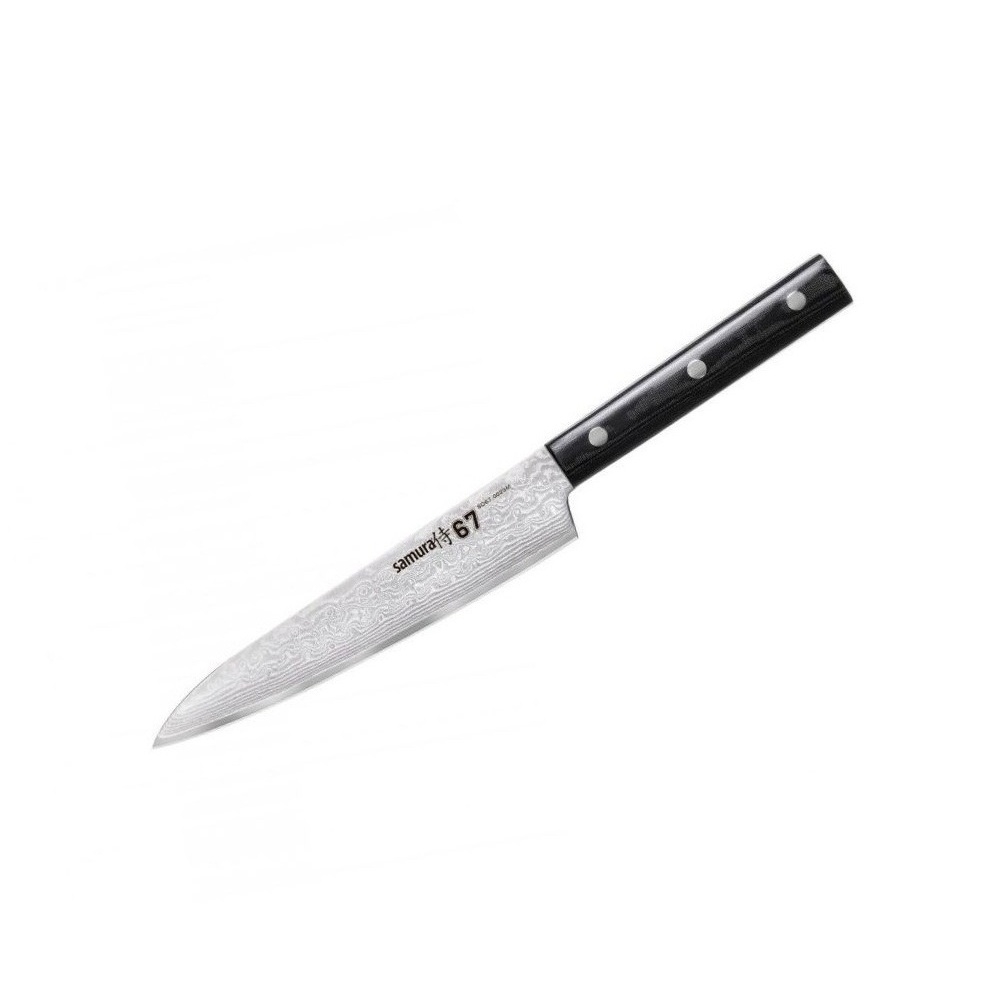 4751029322432.jpg SAMURA - DAMASCUS 67 UTILITY KNIFE 15 CM 61 HRC SD67-0023M - Image 1