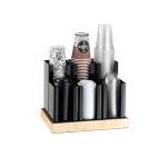 GB - COFFEE CUP  LID ORGANISER 6 ARRANGEMENTS WITH PLY-WOOD BASE 34 x 23 CM H:25 CM BTB03-6P-NT