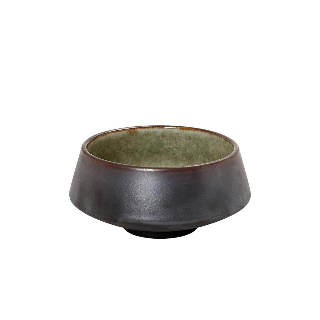 GMT101.jpg *DISCONTINUED - ESPIEL - PEBBLE GREEN/BLACK CONICAL BOWL 10 x 5.5 CM - Image 1