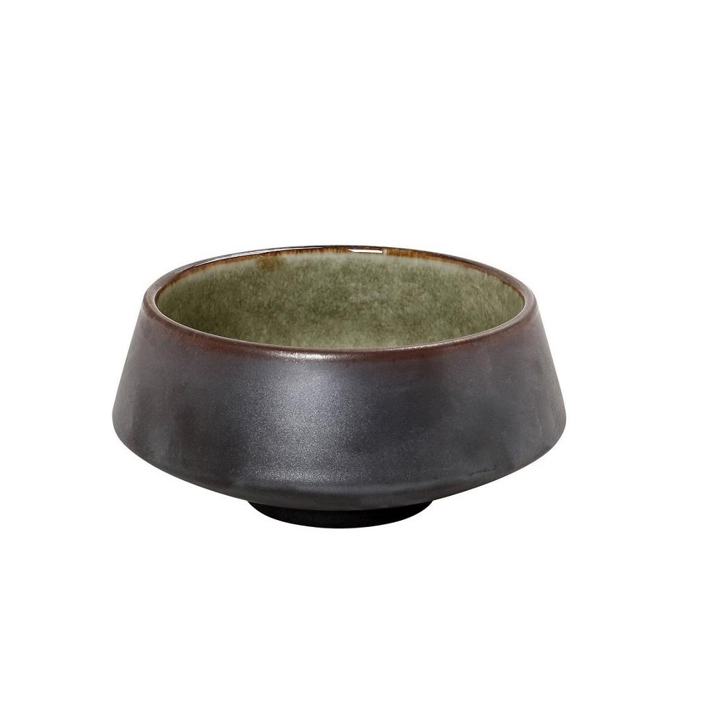 GMT103.jpg *DISCONTINUED - ESPIEL - PEBBLE GREEN/BLACK CONICAL BOWL 15 x 7 CM - Image 1
