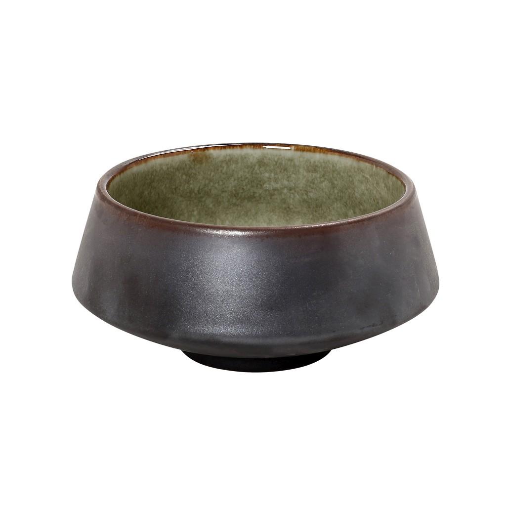 GMT104.jpg *DISCONTINUED - ESPIEL - PEBBLE GREEN/BLACK CONICAL BOWL 20.5 x 10 CM - Image 1