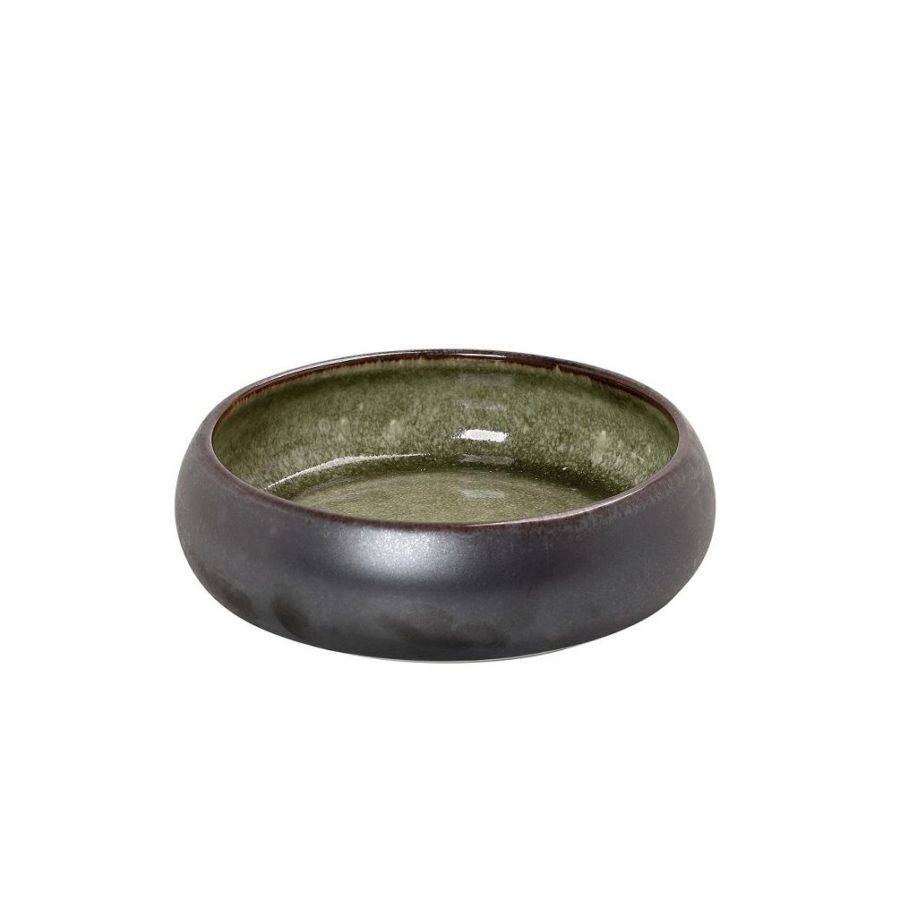 GMT107.jpg *DISCONTINUED - ESPIEL - PEBBLE GREEN/BLACK ROUND BOWL 16.5 x 5 CM - Image 1