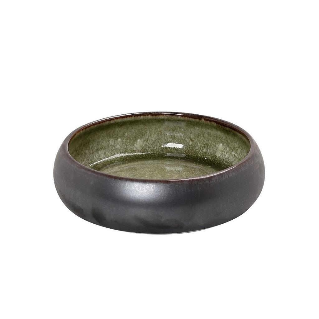 GMT108.jpg *DISCONTINUED - ESPIEL - PEBBLE GREEN/BLACK ROUND BOWL 19.5 x 5.5 CM - Image 1