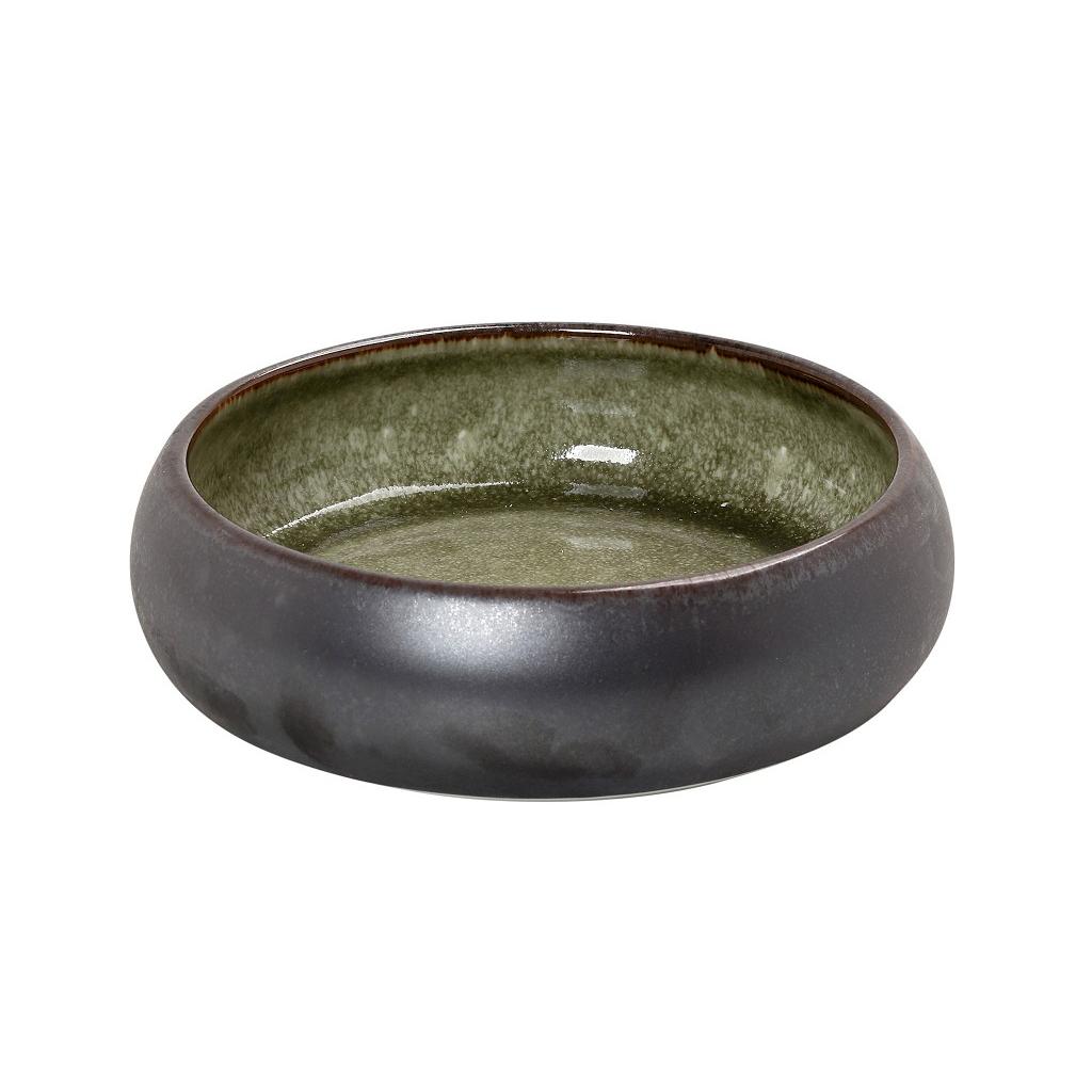 GMT109.jpg *DISCONTINUED - ESPIEL - PEBBLE GREEN/BLACK ROUND BOWL 22 x 6 CM - Image 1