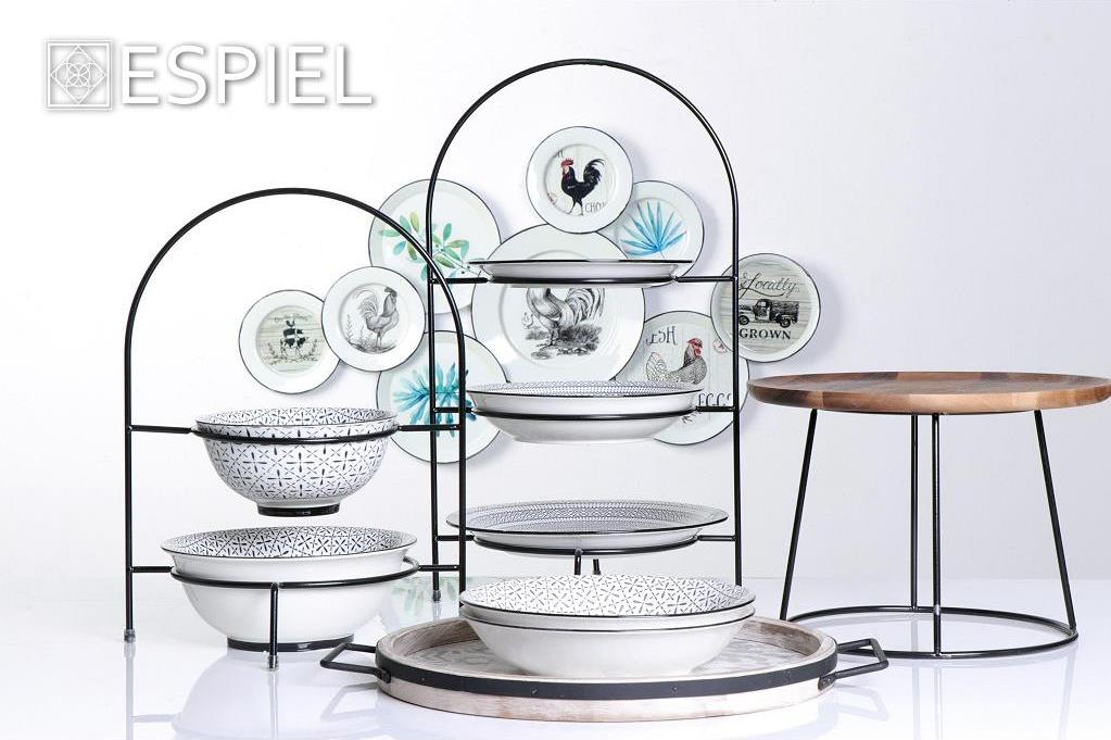 HOT3663.jpg *DISCONTINUED - ESPIEL - 2 TIER STAND METALLIC BLACK H: 22 CM - PLATES WITH BASE 13-15 CM - Image 1