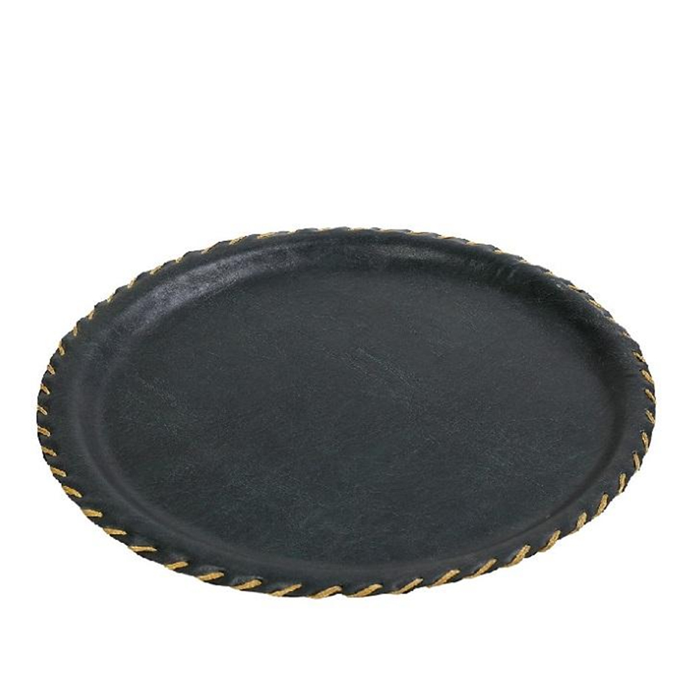 LTG33.jpg ESPIEL - LEATHER ROUND TRAY DARK GREEN 34 x 1.5 CM - Image 1