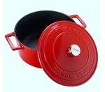 CAST IRON ROUND POT RED 28 CM WITH LID H: 13.5 CM / 6.7 LT