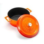 CAST IRON ROUND POT ORANGE 28 CM WITH LID H: 13.5 CM / 6.7 LT