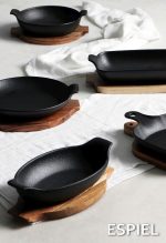 ESPIEL - LAVA STONEWARE BLACK ROUND EARED DISH 24 x 21 x 6 CM - Image 2