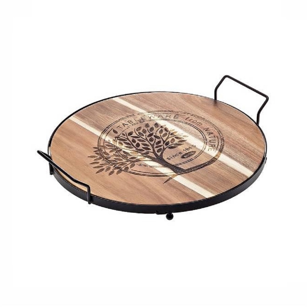 S5030.jpg *DISCONTINUED - LEONE - ACACIA ROUND BOARD WITH HANDLES ø35 x 7 CM - Image 1