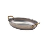 GENWARE - VINTAGE STEEL WITH BRASS HANDLES OVAL 21 x 16 x 4 CM