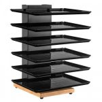 GB - TOTEM 6 TIERS BLACK MATT STEEL STAND WITH WOODEN BASE WITHOUT TRAYS 24 x 33 x 53 CM