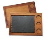 IROKO WOOD PLATTER 43 x 30 CM WITH 3 HOLES FOR RAMEKIN 3 OZ AND SLATE 30 x 22 CM