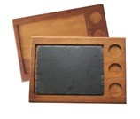 VEN224115.jpg IROKO WOOD PLATTER 43 x 30 CM WITH 3 HOLES FOR RAMEKIN 3 OZ AND SLATE 30 x 22 CM - Image 1
